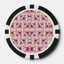 Poker chips with a vibrant pink floral pattern 