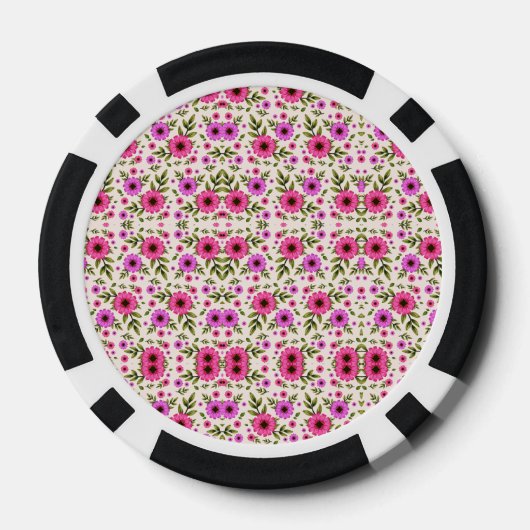 Poker chips with a vibrant pink floral pattern  (Achterkant)