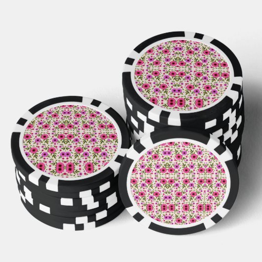 Poker chips with a vibrant pink floral pattern  (Opstapeling)