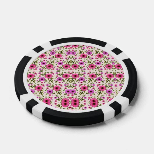 Poker chips with a vibrant pink floral pattern  (Enkel)