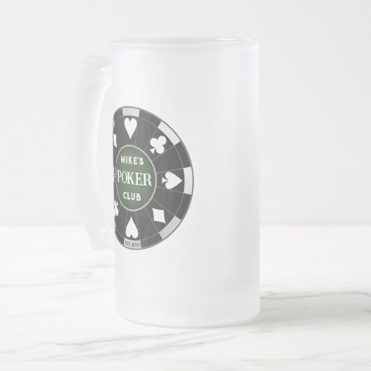 Poker Club Chip Frosted Beer Mok Glas Drinkware (Voorkant links)