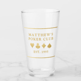 Poker Club Name en Date Palling Card Suit Beer Glas