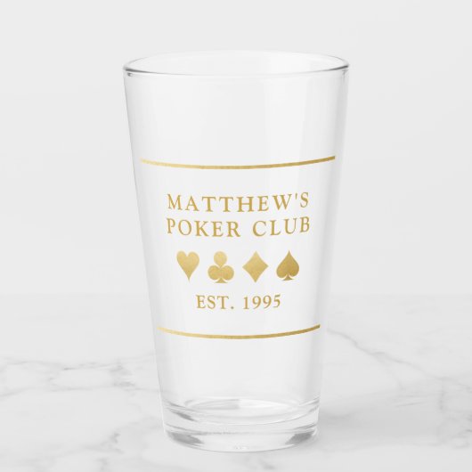 Poker Club Name en Date Palling Card Suit Beer Glas (Voorkant)