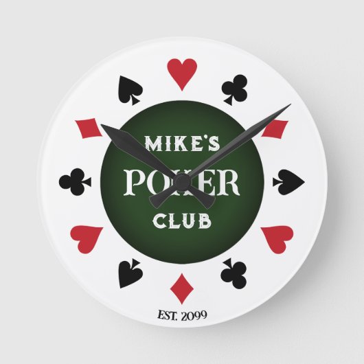 Poker Club Zwart Poker Chip Ronde Klok (Voorkant)