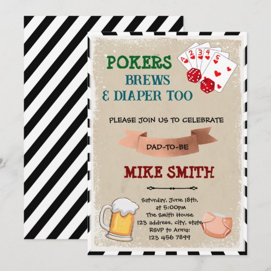 Poker en Beer Baby shower Uitnodiging (Voorkant / Achterkant)