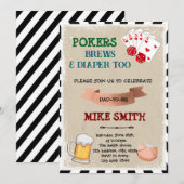 Poker- en bier-babyfeest uitnodiging (Voorkant / Achterkant)