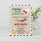 Poker- en bier-babyshoweruitnodiging kaart (Staand voorkant)