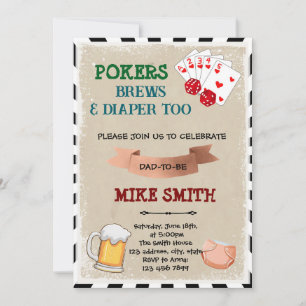 Poker- en bier-babyshoweruitnodiging kaart