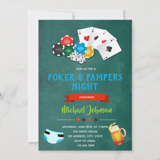 Poker en luier party uitnodiging (Voorkant)