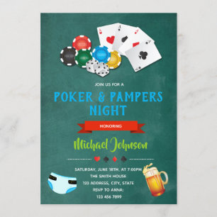 Poker en luier party uitnodiging