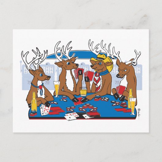 Poker Face Deer Briefkaart (Voorkant)