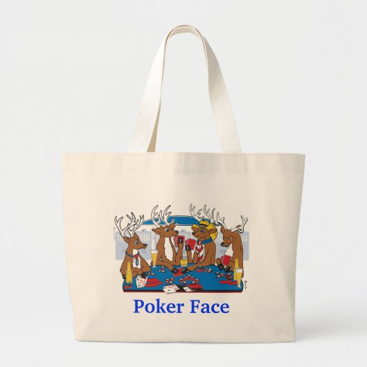 Poker Face Deer Grote Tote Bag (Voorkant)