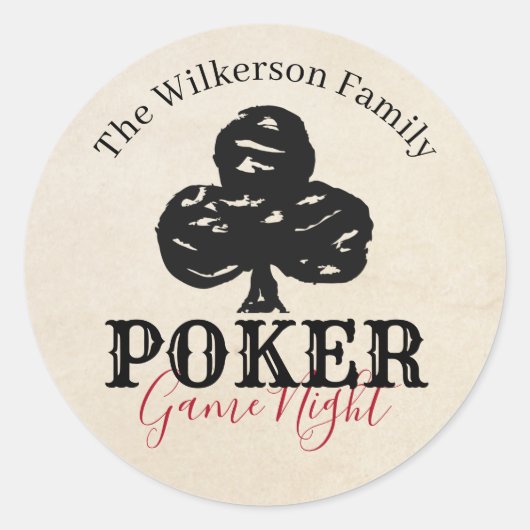 Poker Game Night  Style Clubs Ronde Sticker (Voorkant)