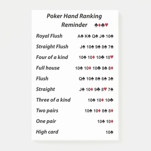 Poker Hand Ranking Reminder Post-it® Notes (Voorkant)