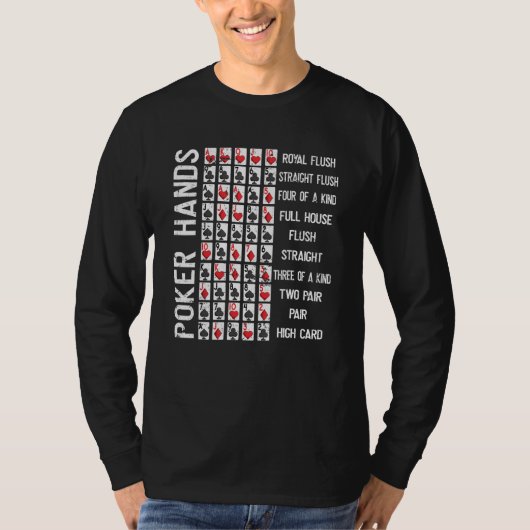Poker Hands Cheat Sheet Card Casino Games Player T-shirt (Voorkant)