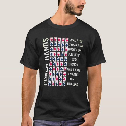 Poker Hands Cheat Sheet Card Casino Games Player T-shirt (Voorkant)