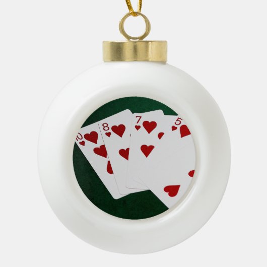 Poker Hands - Flush - Hearts Suit Keramische Bal Ornament (Voorkant)