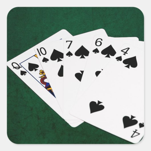 Poker Hands - Flush - Spades Suit Vierkante Sticker (Voorkant)