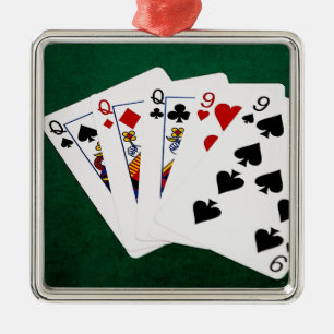 Poker Hands - Full House - Queen en Nine Metalen Ornament