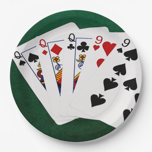 Poker Hands - Full House - Queen en Nine Papieren Bordje (Voorkant)