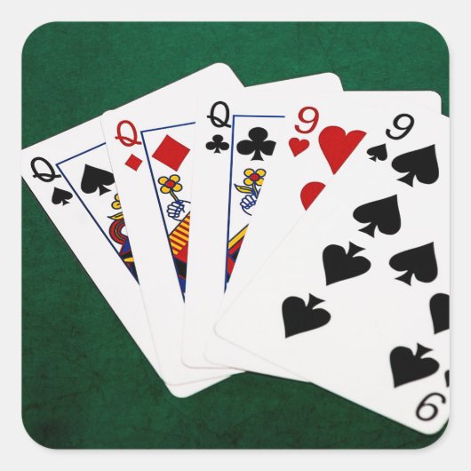 Poker Hands - Full House - Queen en Nine Vierkante Sticker (Voorkant)