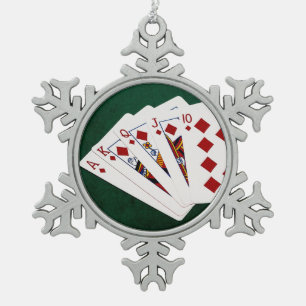 Poker Hands - Royal Flush - Diamonds Suit Tin Sneeuwvlok Ornament