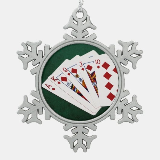 Poker Hands - Royal Flush - Diamonds Suit Tin Sneeuwvlok Ornament (Voorkant)