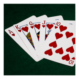 Poker Hands - Royal Flush - Hearts Suit Perfect Poster