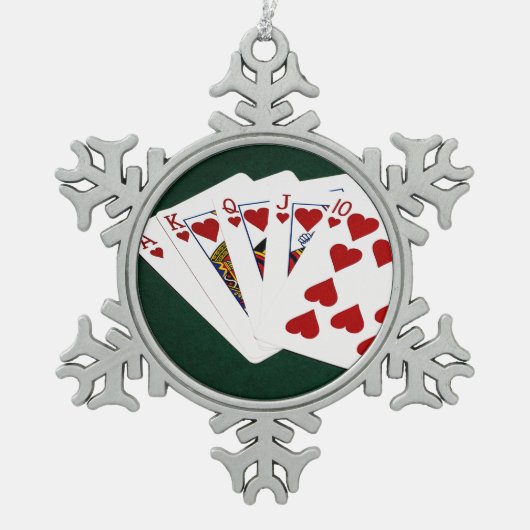 Poker Hands - Royal Flush - Hearts Suit Tin Sneeuwvlok Ornament (Voorkant)