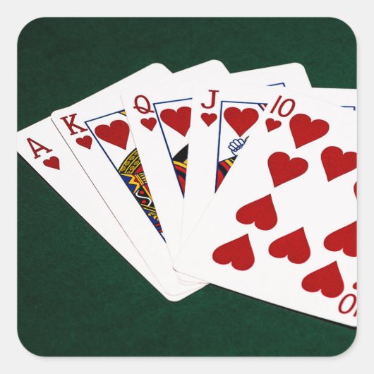 Poker Hands - Royal Flush - Hearts Suit Vierkante Sticker (Voorkant)