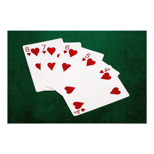 Poker Hands - Straight Flush - Hearts Suit Foto Afdruk (Voorkant)