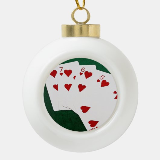 Poker Hands - Straight Flush - Hearts Suit Keramische Bal Ornament (Voorkant)