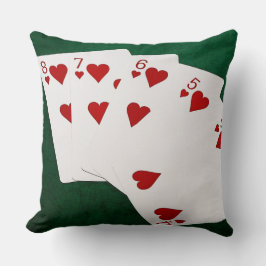 Poker Hands - Straight Flush - Hearts Suit Kussen