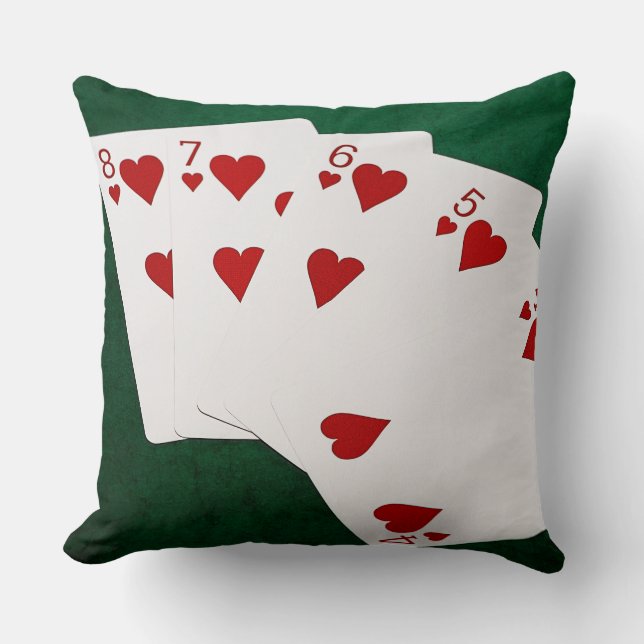 Poker Hands - Straight Flush - Hearts Suit Kussen (Voorkant)