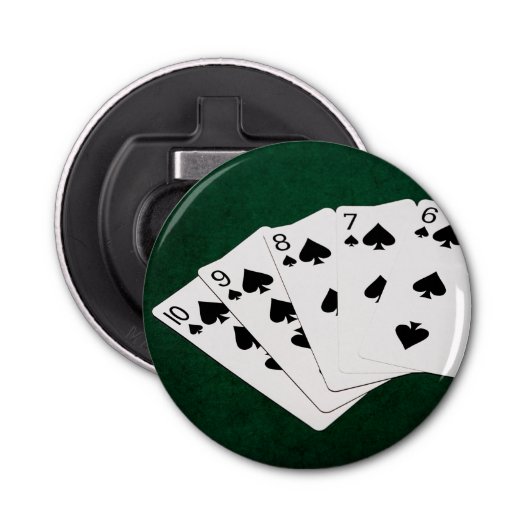 Poker Hands - Straight Flush - Spades Suit Button Flesopener (Voorkant)
