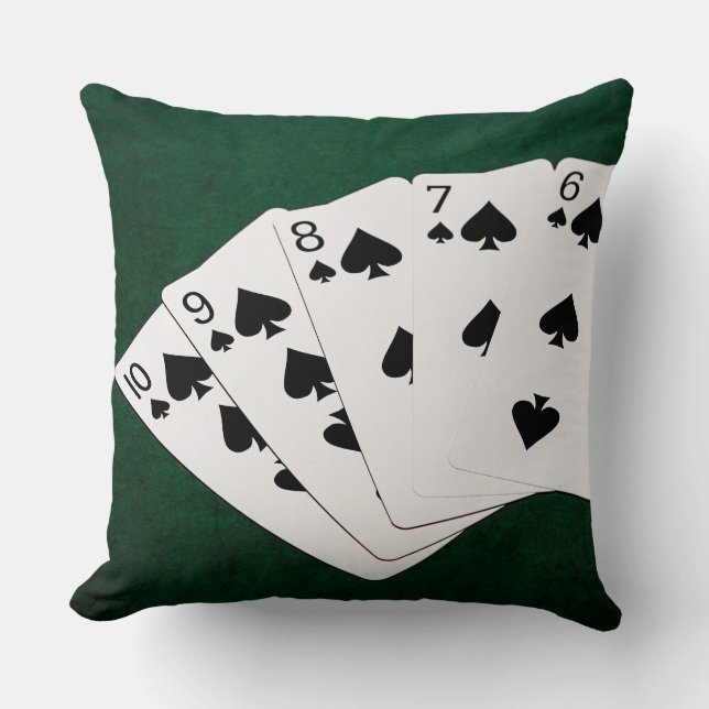 Poker Hands - Straight Flush - Spades Suit Kussen (Voorkant)