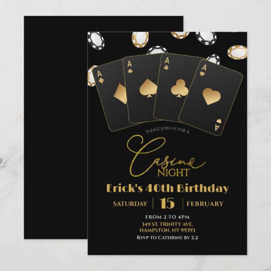 Poker Kaart Casino Night 40e 50e verjaardag voor v (Voorkant / Achterkant)