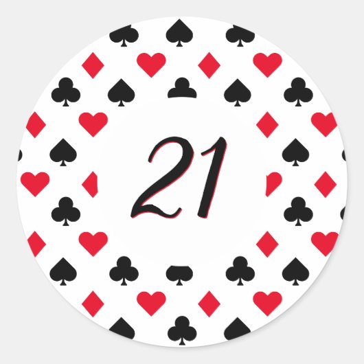 Poker Kaart Suit Pattern 21st Birthday Ronde Sticker (Voorkant)