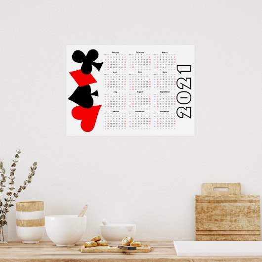 Poker Kalender 2021 Poster - zondag start (Keuken)