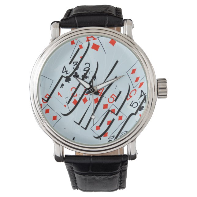 Poker Logo op kaartdek, Mannen leder Watch, Horloge (Voorkant)
