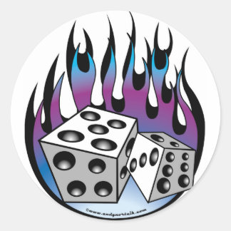 Poker Lucky 7 Dice en vlammen Ronde Sticker