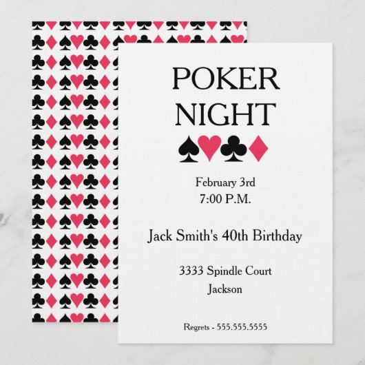 Poker Night Birthday Party Invitation Kaart (Voorkant / Achterkant)