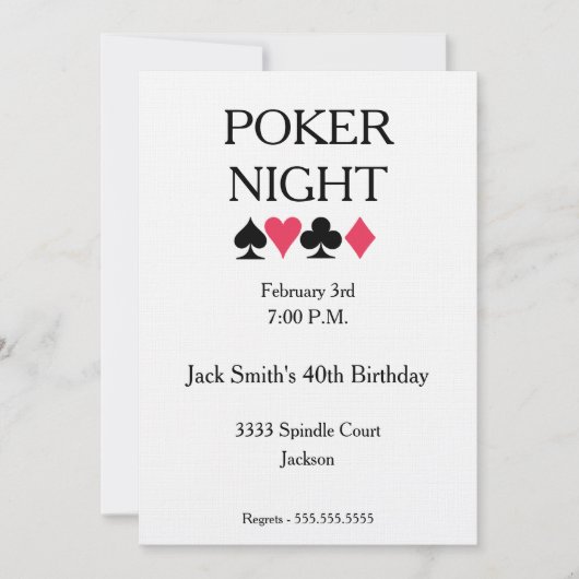Poker Night Birthday Party Invitation Kaart (Voorkant)