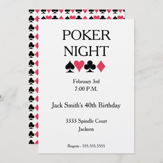 Poker Night Birthday Party Invitation Kaart (Voorkant / Achterkant)