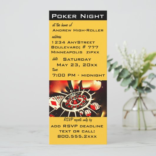 Poker Night Casino Theme Invite Kaart (Staand voorkant)
