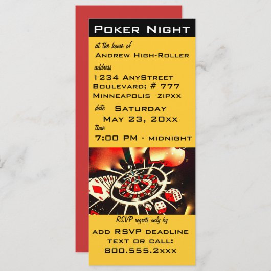 Poker Night Casino Theme Invite Kaart (Voorkant / Achterkant)