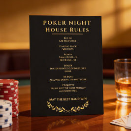 Poker Night Huisregels Bord Zwart en Goud