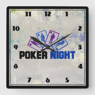 Poker Night met spelkaart in blauw en Paars Vierkante Klok