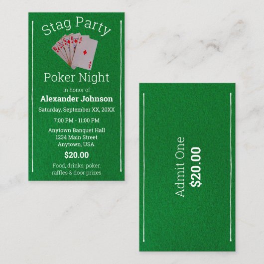 Poker Night-speelkaarten Stapelaar Ticket (Voorkant / Achterkant)