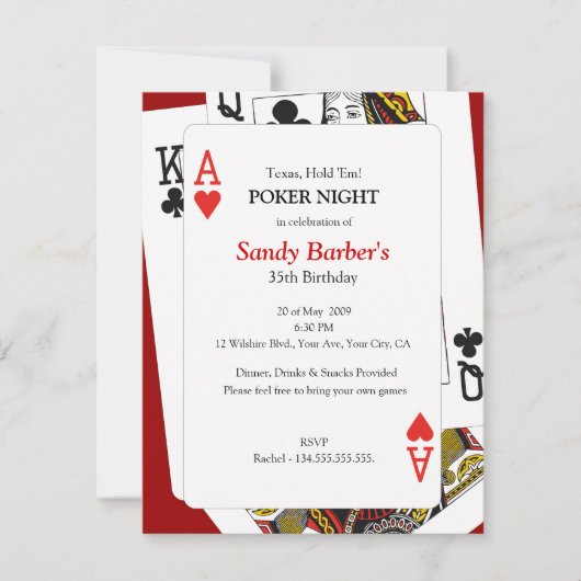 Poker Night - Texas Hold 'Em Party Invitation Kaart (Voorkant)